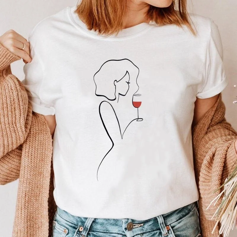 

Wine Love Style 90s Summer Tee T-shirt Women T Shirt Short Sleeve Cartoon Top
