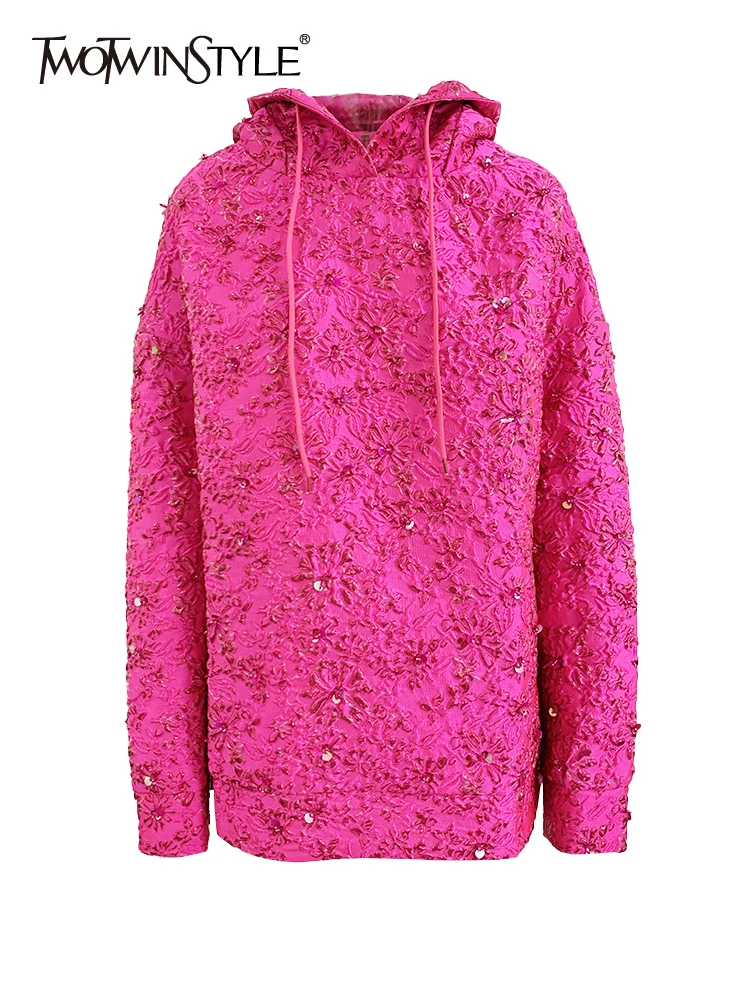 

Женская однотонная Толстовка TWOTWINSTYLE, с блестками, с капюшоном и длинным рукавом