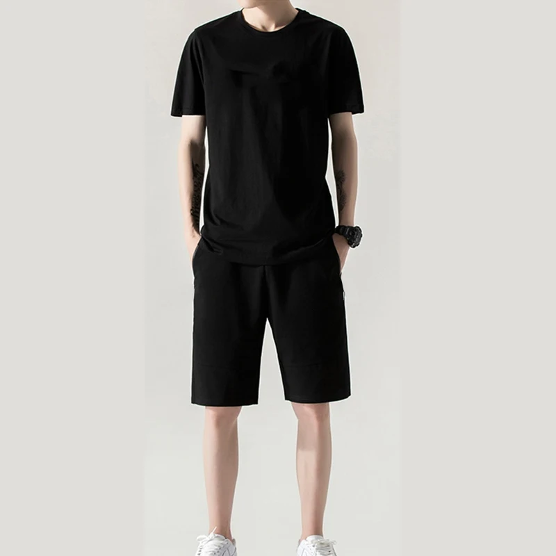 

Men's Sportswear Solid Color Pants And Black Shorts Summer Beach 2 Pieces Sets Breathable Soft Simple T-shirts