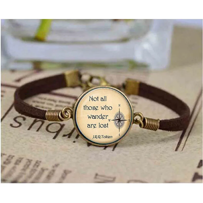 Qiyufang Jewelry Not All Those Who Wander Are Lost J.R.R.Tolkien Quote Bracelet Leather Bracelets for Birthday Gift Bangle Women
