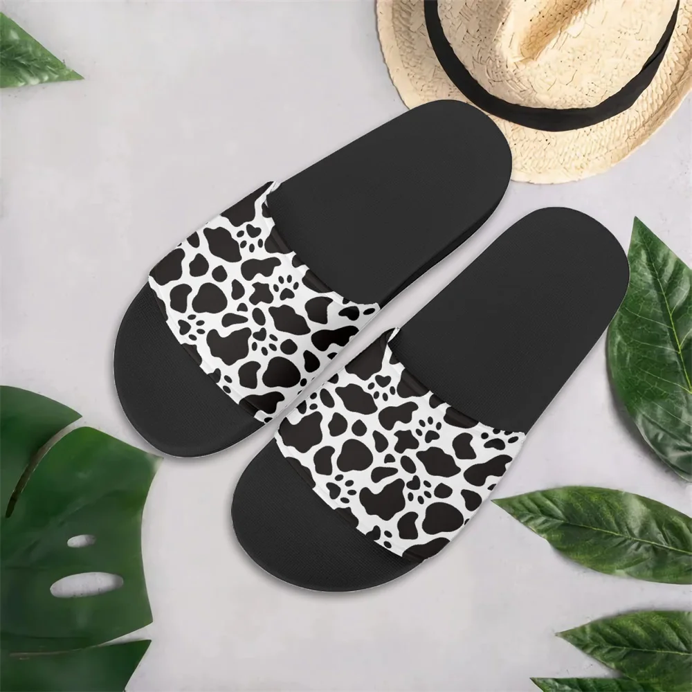 

ELVISWORDS Womens Mens Slippers Slides Sandals Cow Spot Pattern Bath Home Slippers Ladies Flat Sole Anti-slip Mute Summer Shoes