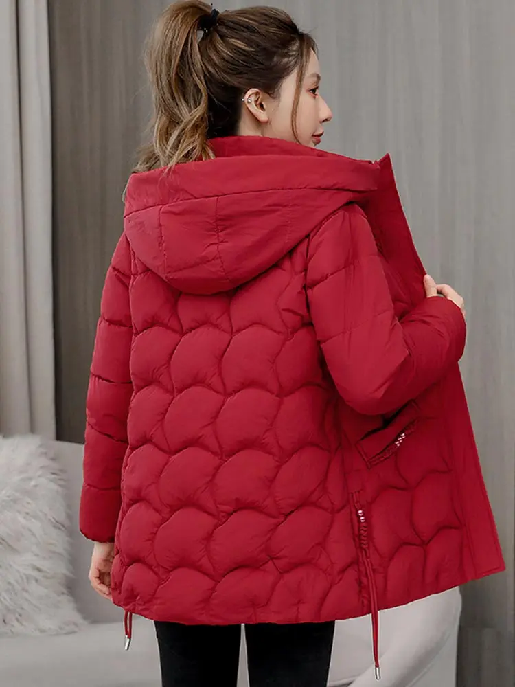 Vielleicht 2023 New Korean Fashion Elegant Women Padded Cotton Coats Hooded Parkas Solid Meidum Long Warm Women Winter Jacket
