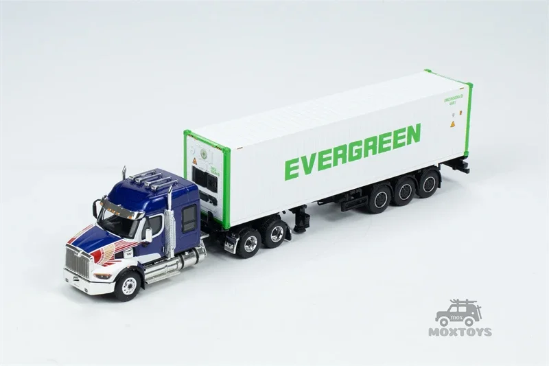 MINI GT 1:64 Western Star 49X Синий с 40-дюймовым контейнером для перегонки EVERGREEN Литая под