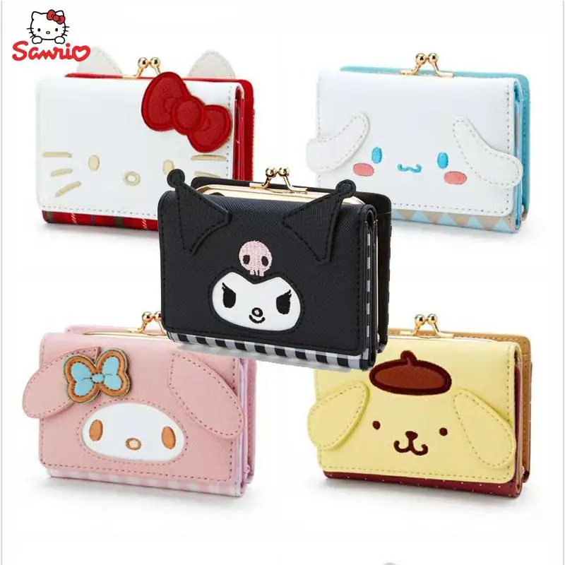 

Sanrio Kuromi Cinnamoroll Melody кошелек на молнии аниме мультфильм Pu кожаная пряжка сумка для карт кошелек Повседневный короткий 2-слойный кошелек подаро...