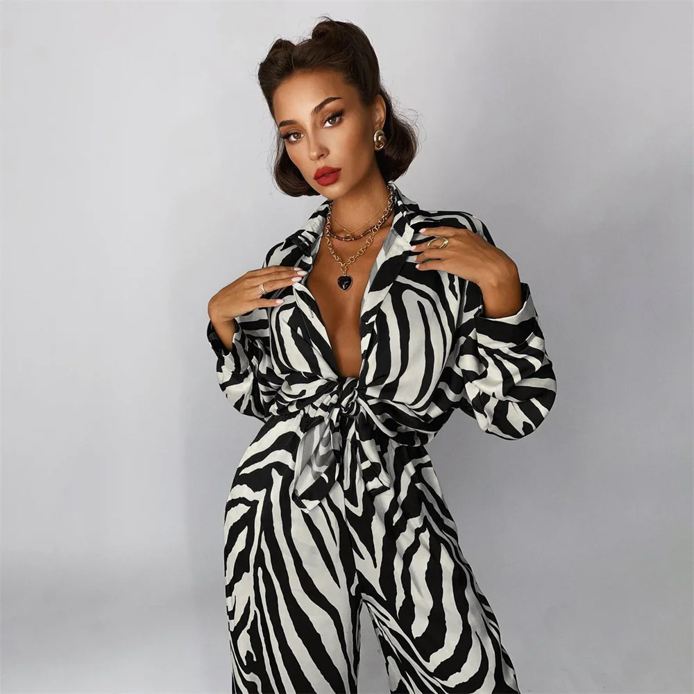 

Chic Women Stripes Pants Set Elegant Sleepwear Loose Long Sleeve Blosue + Wide Trousers Suit 2023 New in 2 Piece Matching Sets