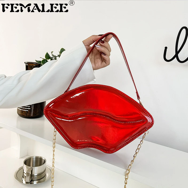 

Новые модные пикантные сумки Ins с большими красными губами, Роскошные вечерние сумки из лакированной кожи, Женский кошелек-клатч для макияж...