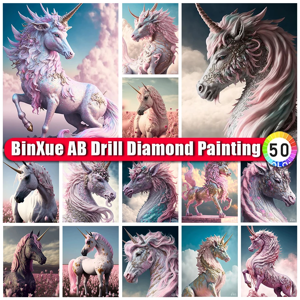 

BinXue 2023 New 5D DIY Unicorn AB Diamond Painting Animal Embroidery Horse Dragon Handmade Cross Stitch Mosaic Home Decor Gifts