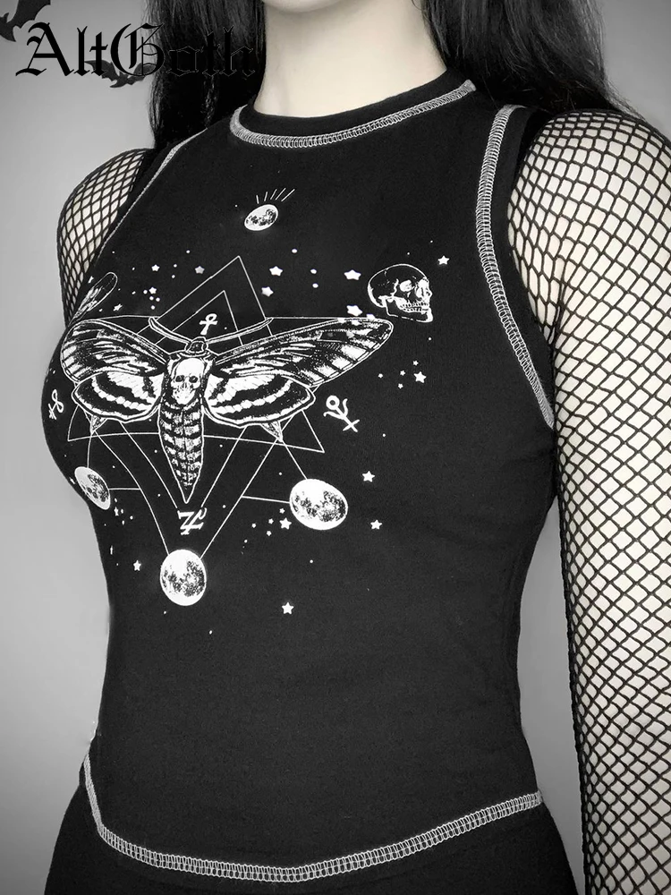 

Женский жилет в готическом стиле AltGoth Mall Y2k, хлопковый укороченный топ с принтом, уличная одежда в стиле Харадзюку, в стиле панк, эмо, Alt одежда...