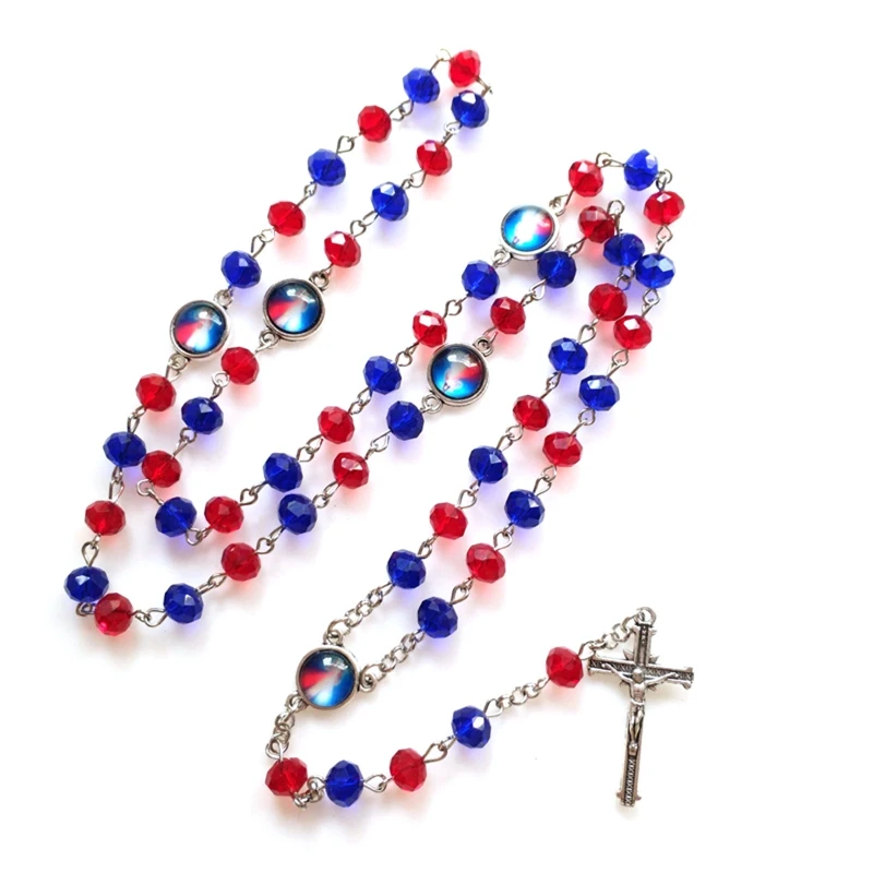 

2022 New Rosary Crystal Beads Catholic Necklace Holy Medal Cross Religious Gifts