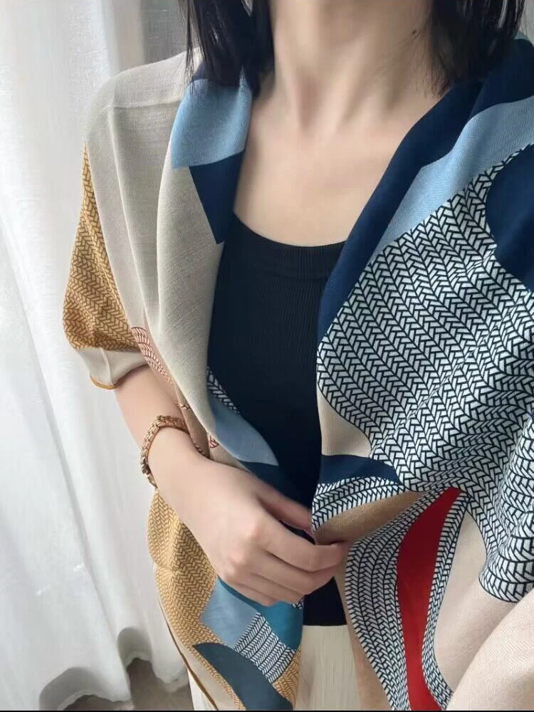 Шёлковый шерстяной кашемировый шарф с принтом животных женские шали большим