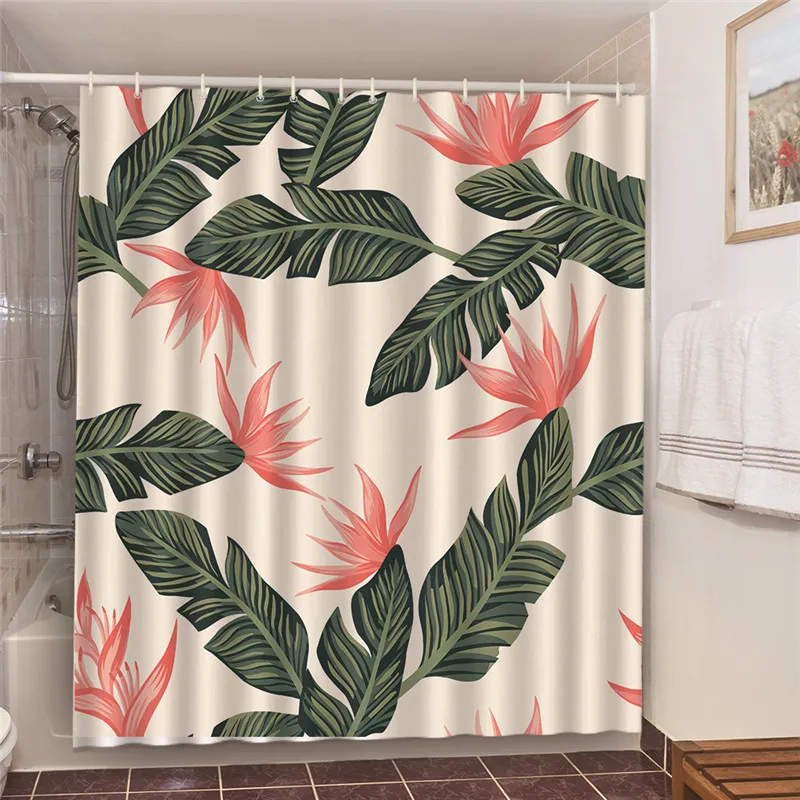 

Green Foliage Bathroom Set With Shower Curtains White Hair Woman Art Printed Shower Curtain Waterproof Polyester Bath Screen
