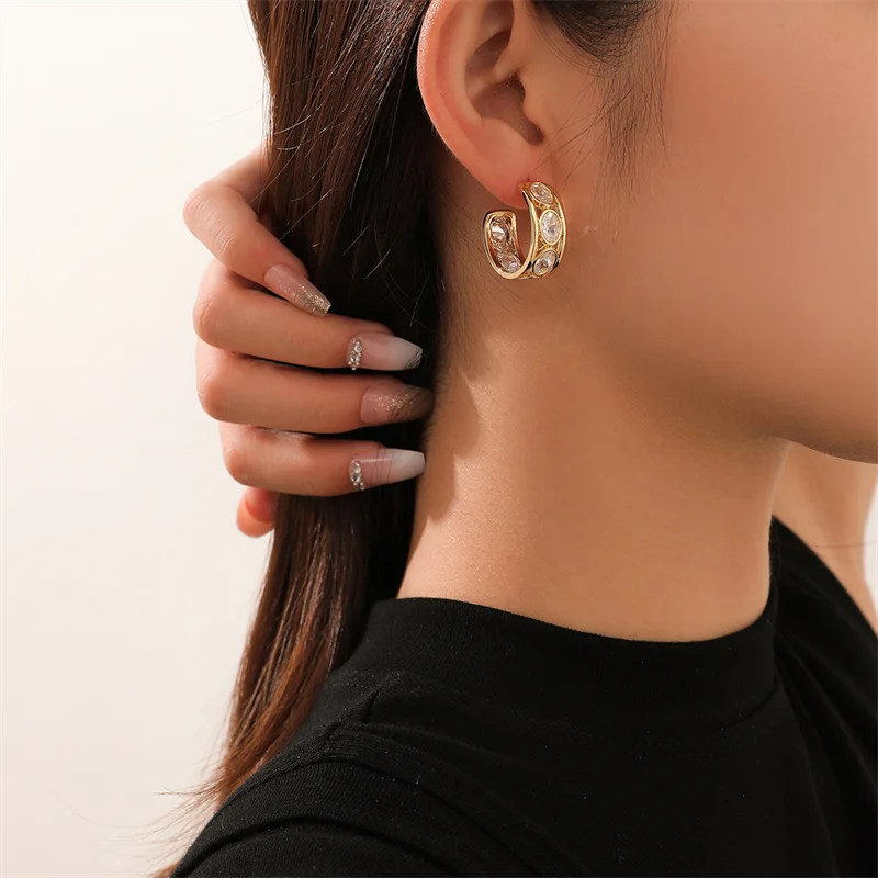 

Luxury High Quality Inlay CZ Hoop Earrings Round Green Zircon Crystal Earring for Women Engagement Party Statement Jewelry