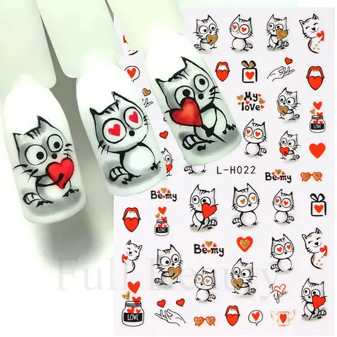 3D милый кот наклейки для ногтей наклейка мультфильм кролик мраморный цветок наклейки для дизайна ногтей слайдеры тату маникюрные украшения Аксессуары