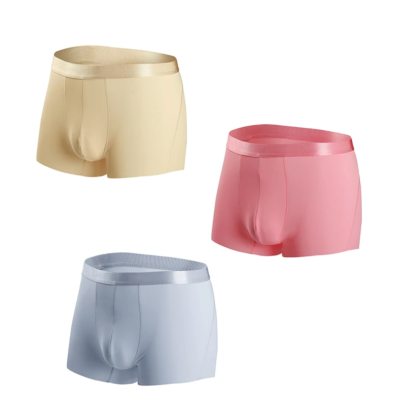 

New Solid Color 3A Antibacterial Men's Boxer Mid-waist Ice Silk Underwear Men's Seamless Underwear