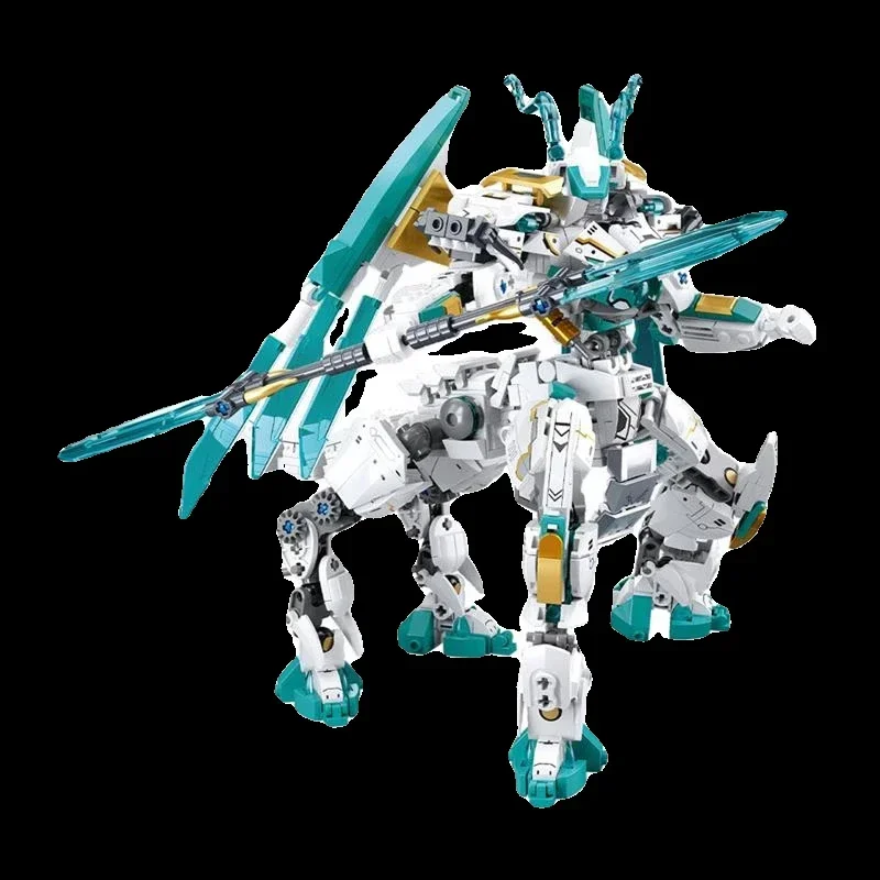 731 шт. белый дракон лошадь меха строительные блоки битва деформированная броня