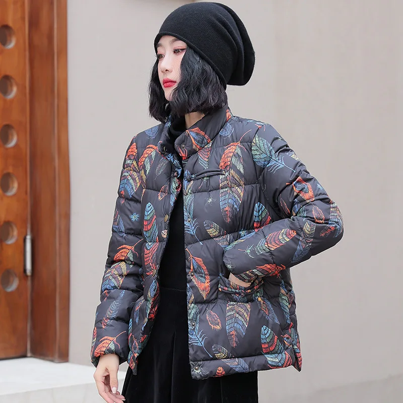 Parkas Women New Printed Tie-Dye Loose Lapel Short down Jacket Women's Cotton-Padded Jacket Winter Coat Women