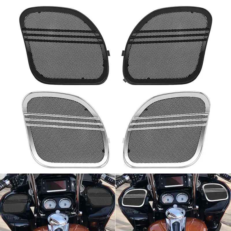 

Motorcycle Speaker Grills Cover Trim Mesh Tri-Line Black For Harley Touring Road Glide Limited FLTRK Special FLTRXS 2015-UP