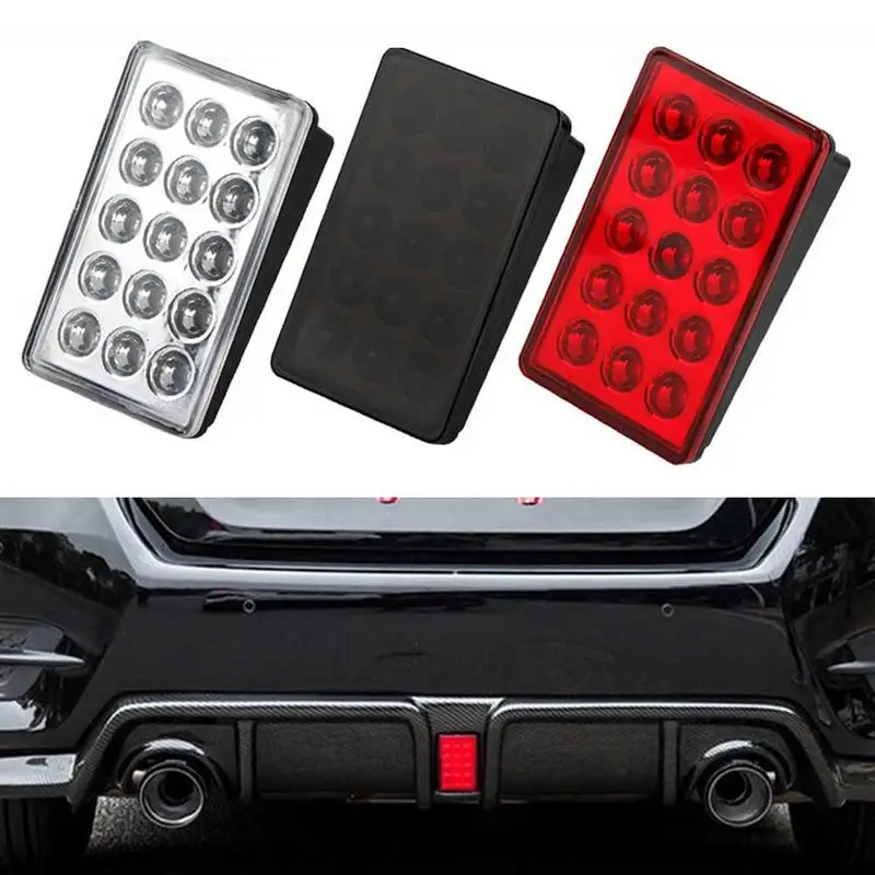 

Universal Square Brake Light 12V 6W 15 LED Car Modification Anti-rear Strobe Warning Tail Lamp Black White Red Color