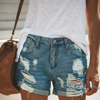 mid waist womens jeans 2022 fashion ripped denim shorts loose retro washed blue denim shorts womens summer new