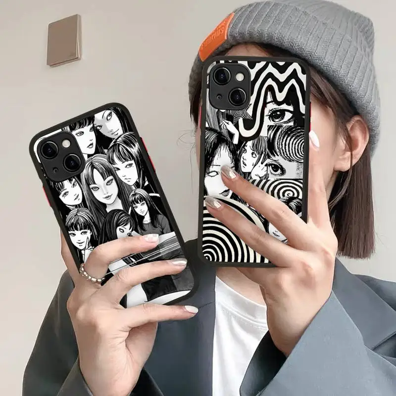 

Junji Ito Tees Horror cartoon Phone Case for iPhone 14 11 12 13 Mini Pro Max 8 7 Plus X XR XS MAX Translucent Matte Cover