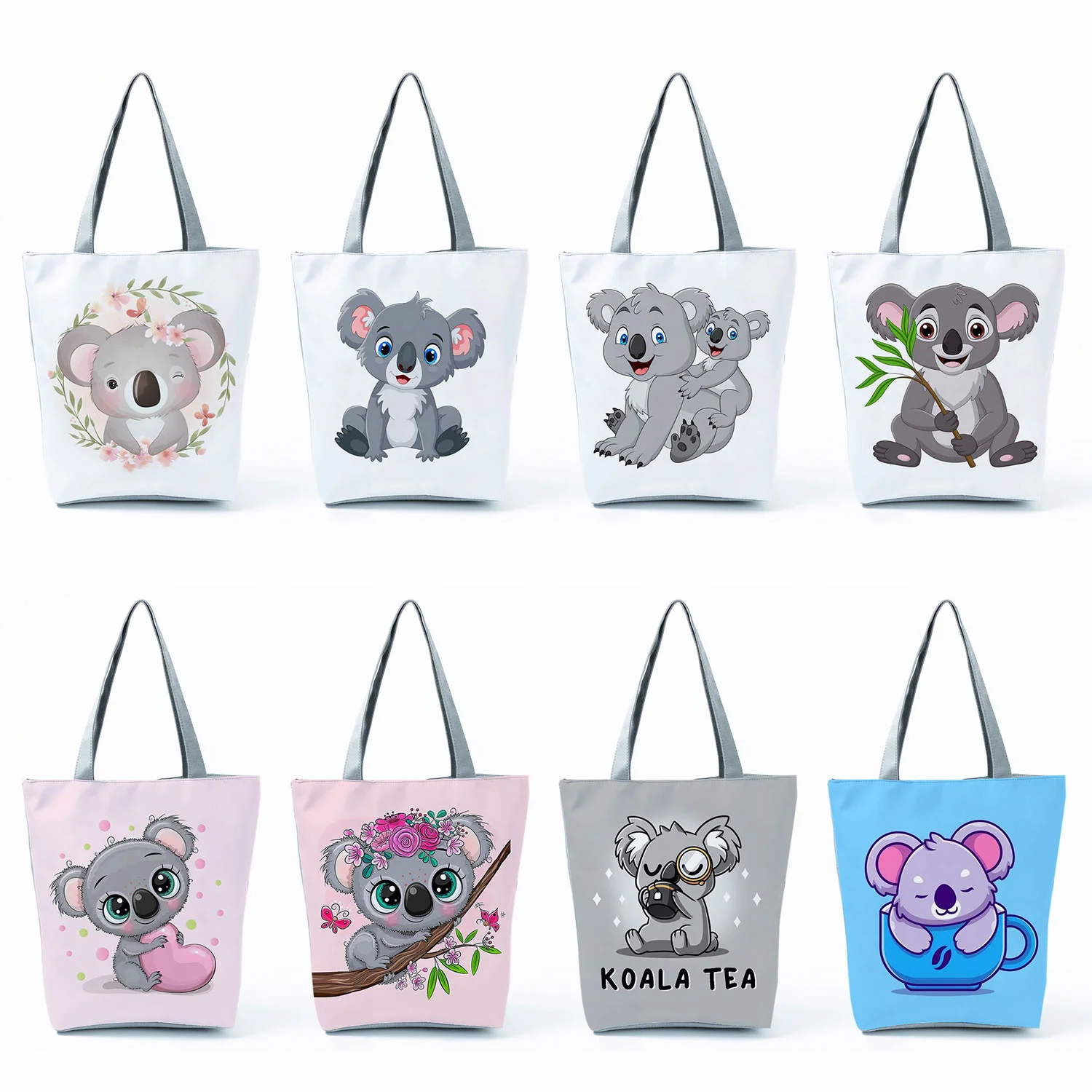 Женская наплечная сумка с мультипликационным принтом коала, Экологически чистая женская сумка для покупок, уличная вместительная пляжная сумка, настраиваемая Сумка-тоут