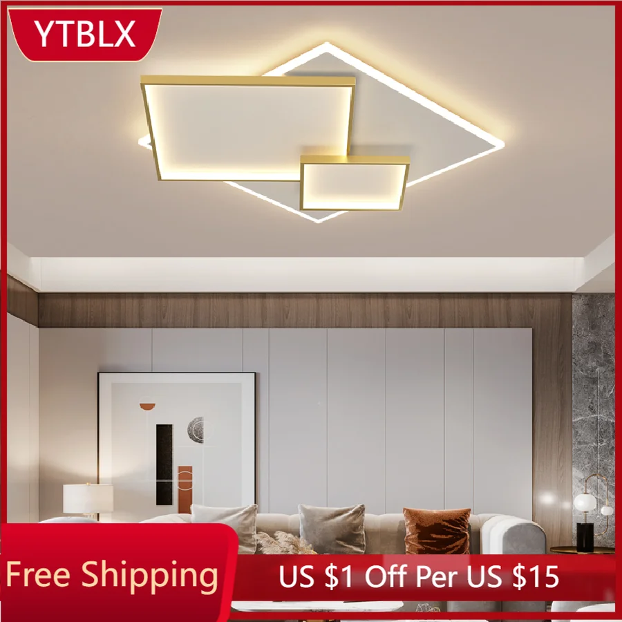 

DIY 90-260V Modern led Ceiling Lights Lamp Lighting Fixture for living room bedroom study room Gold/Black With White Lamp