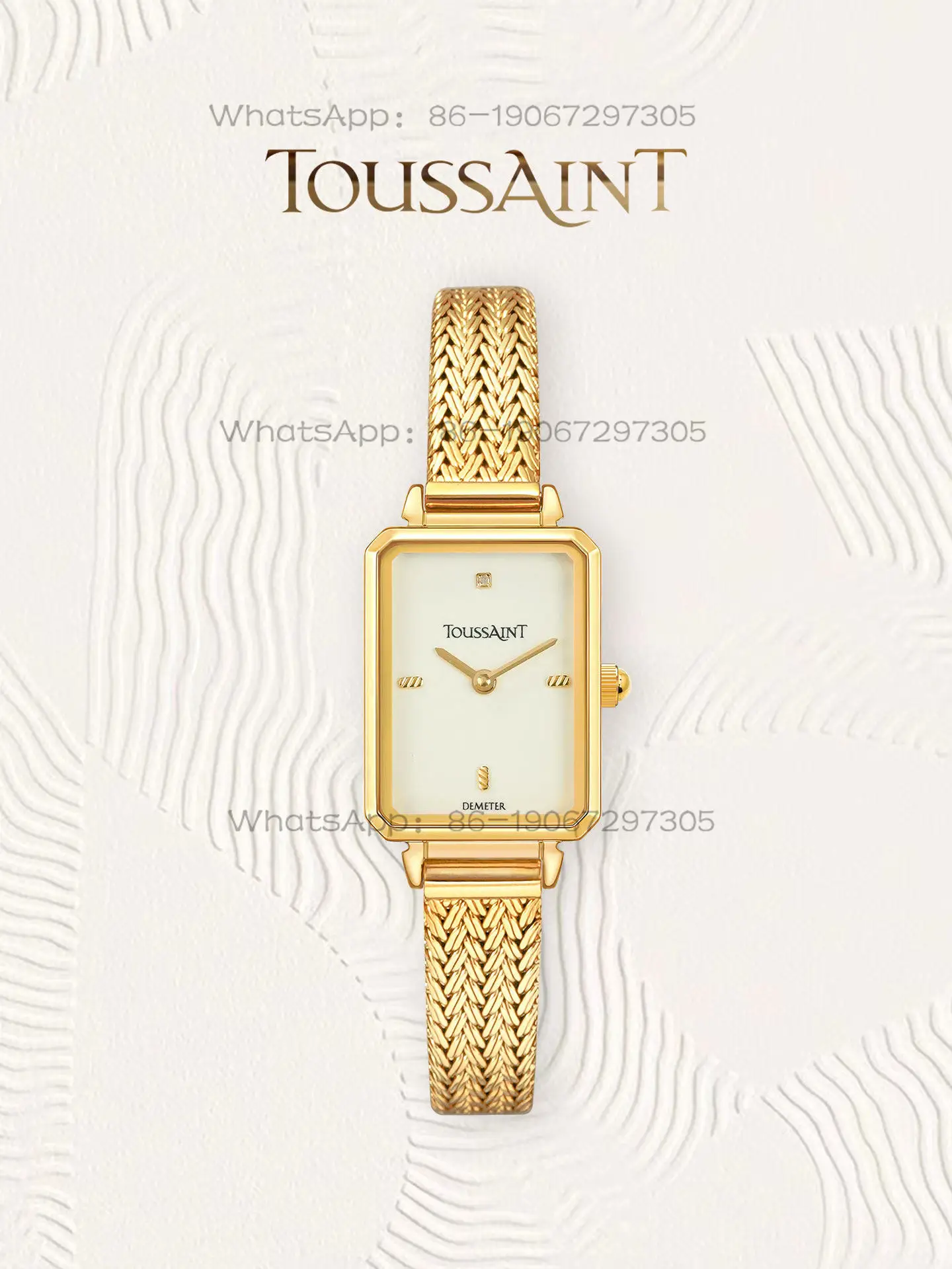 Фото Новые женские золотые часы TOUSSAINT Golden Wheat Ear Diamond, модель Sugar Cube, цвет Dune №1