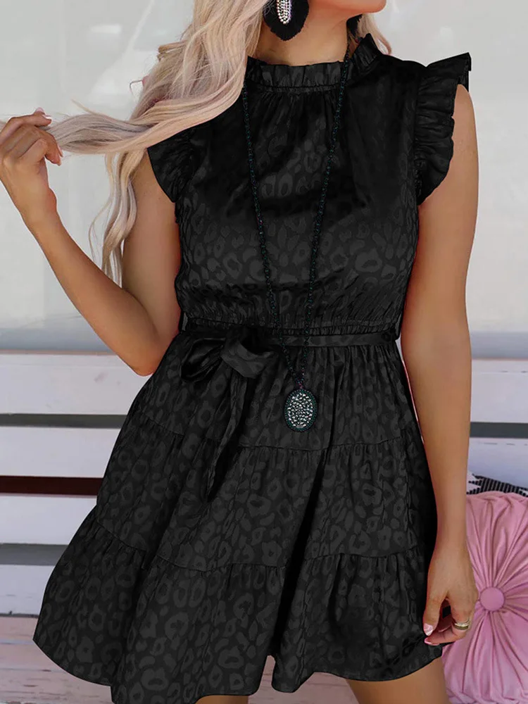 

Летняя юбка до колена с леопардовым принтом, платье без рукавов с оборками