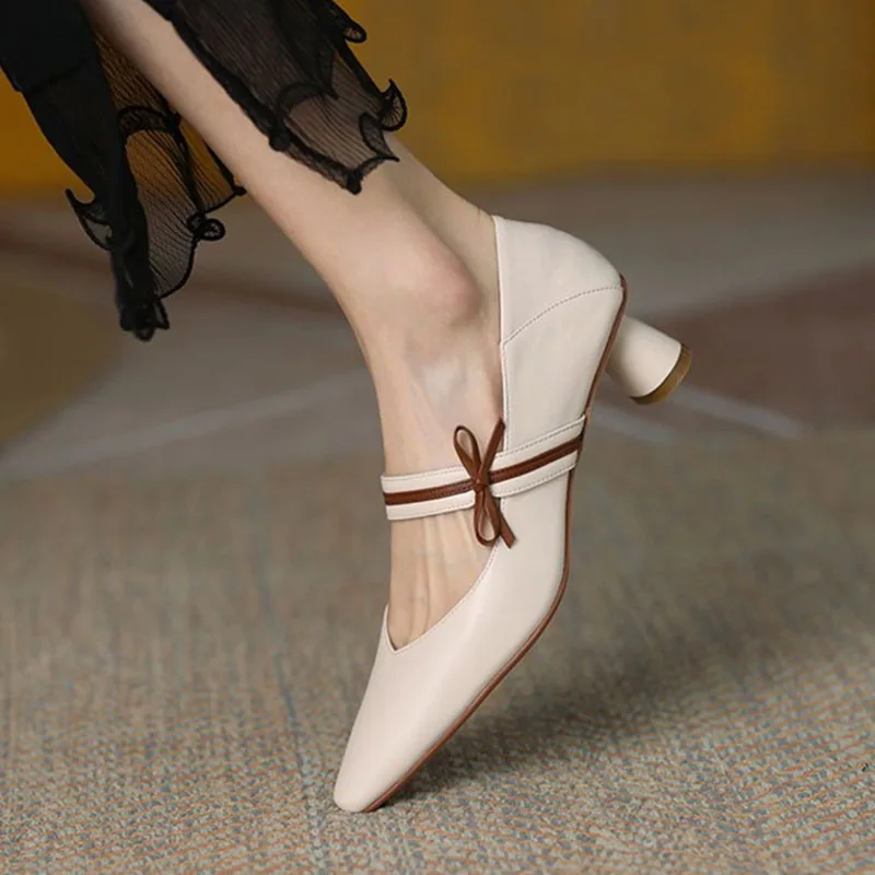 

New Designer Shoes For Women Mary Jane Shoes Striped Bow Pumps Pointed Toe Slip on Dress Shoes zapatillas Mujer Elegantes 9917N