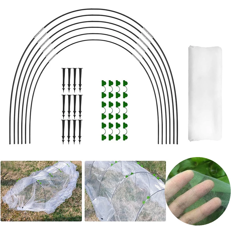 

Greenhouse Hoops Set Gardening Folding Fiber Rod Set Seedling Arch Shed Bracket Garden Plant Hoop Grow Tunnel Support with Net