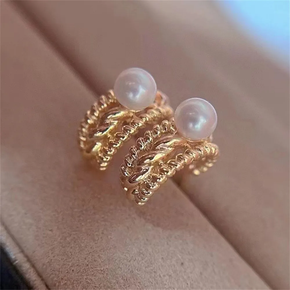 

DIY Pearl Ear Stud Accessories S925 Sterling Silver Jewelry Gold Ear Stud Female Empty Fit 7-8mm Beads