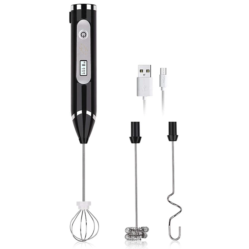 

Milk Frother Handheld USB Rechargeable LCD Electric Adjustable 3 Speeds Hand Milk Foam Maker Mini Blender Drink Mixer