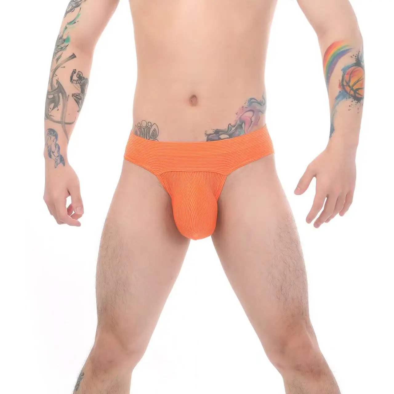 3PCS Men's Fork Breathable Mesh Briefs High Waist Large Size Striped High Elastic Oversized Bag Comfortable Underpants Business