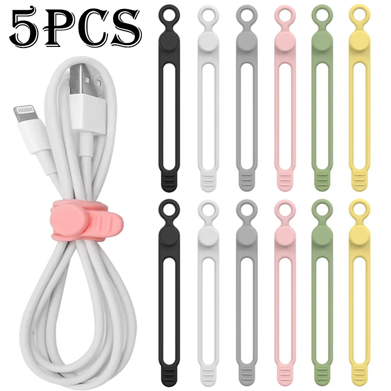 

5PCS Cable Winder Organizer Silicone Earphone Clips Wire Cord Management Buckle Straps Cellphone Accessories Organization