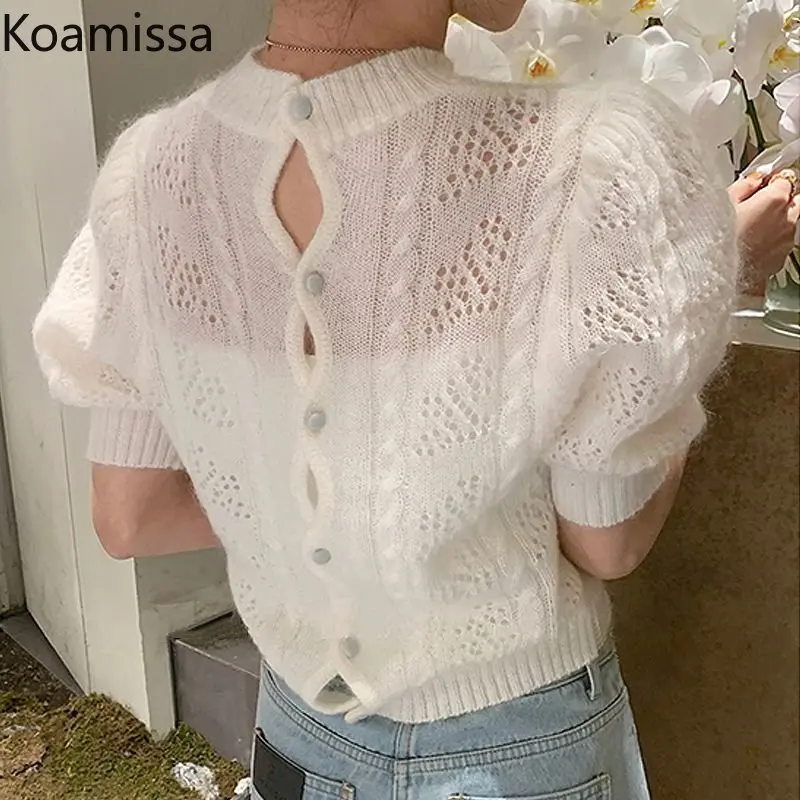 

Koamissa Fashion New 2023 Women Solid T-shirt Thin Ladies Short Sleeves O-neck Knitted Pullvoers Korean Summer Tshirt Chic Tees