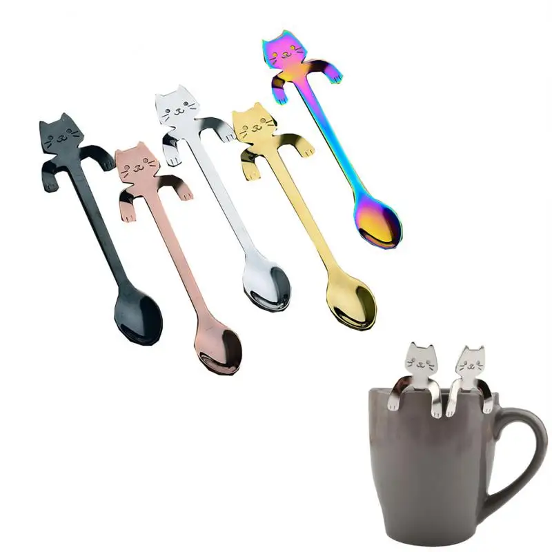 

304 Stainless Steel Coffee Tea Spoon Cute Cat Scoop For Dinner Ice Cream Dessert Watermelon Tableware Bar Tool For Kitchen Home
