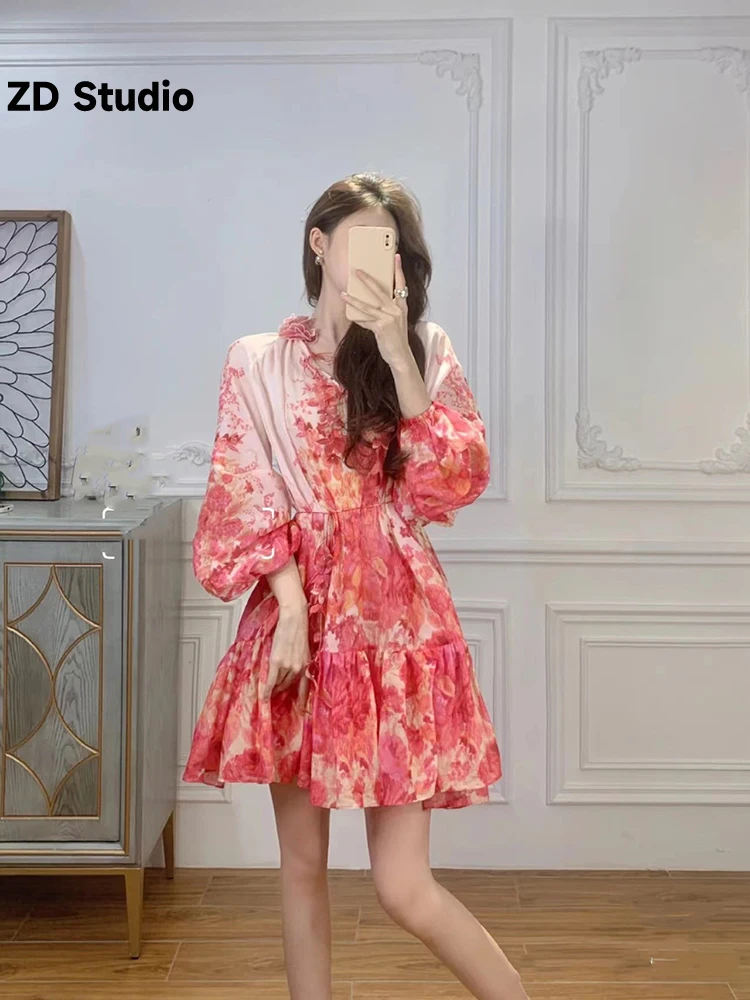 

[ZD Studio] 2023 Internet Celebrity French Style Celebrity Haute Couture Regal Red Dress