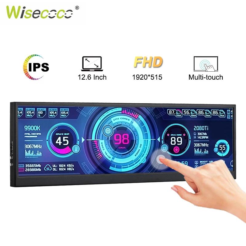 Портативный монитор Wisecoco 12 6 дюймов FHD 1920*515 IPS ЖК-дисплей мультисенсорный с HDMI Micro