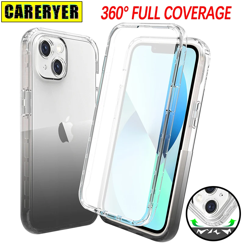 

Double Sided Protection Anti Drop Case For iPhone 14 6 7 8 X Xr Xs SE 11 12 13 Pro Max Plus Mini Transparent Gradient Cover