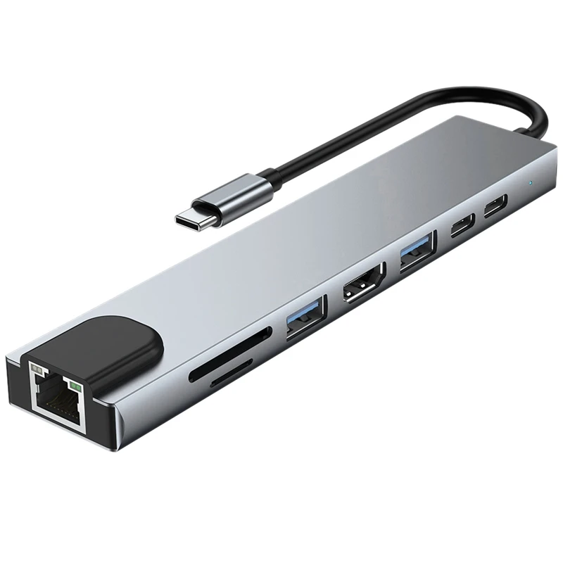 

Плата расширения 8-в-1 с разъемом USB 3,0 типа C, совместимая с HDMI, легкая и портативная док-станция Pd и другие интерфейсы