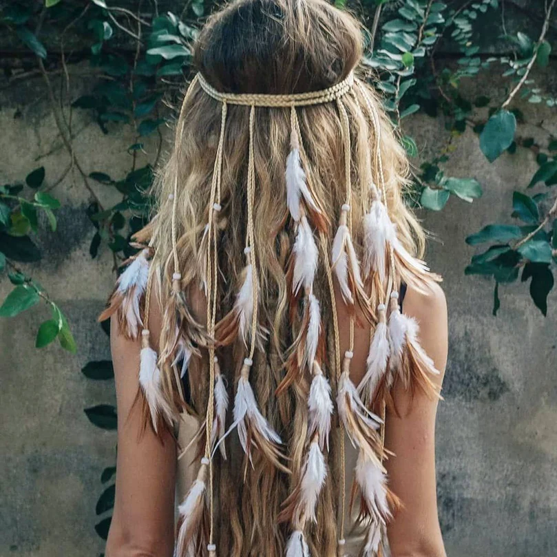 Повязка на голову женская с перьями в цыганском стиле |