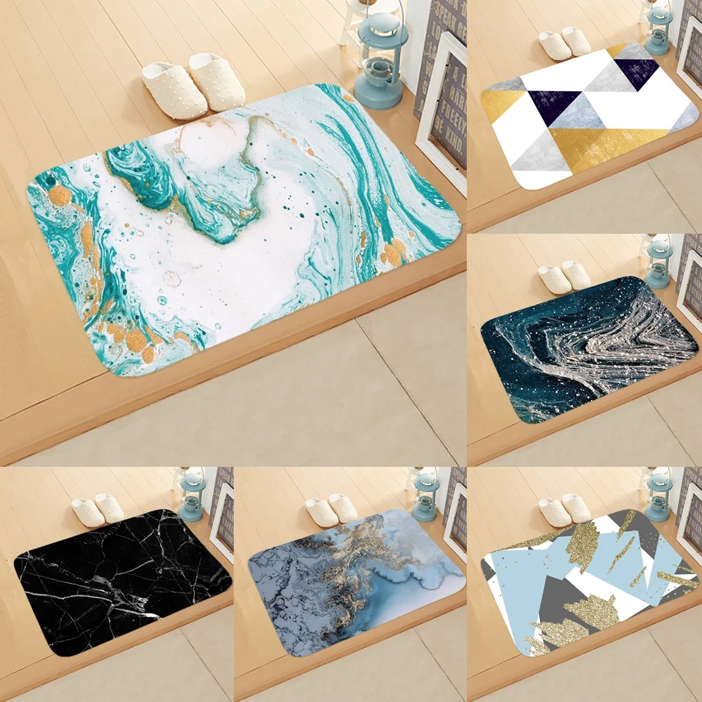 

Green Marble Bathroom Rug Luxury Non-Slip Bath Mats Kitchen Ultra Soft Foot Pad Machine Washable Floor Doormat Shower Decor Home
