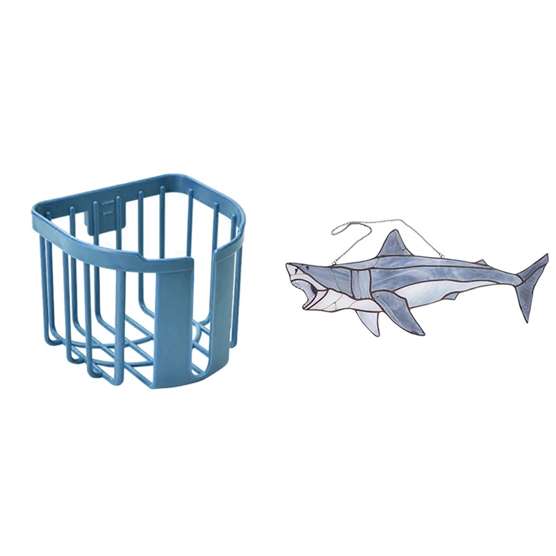 

Wall Mount Toilet Paper Holder with Personalized Stained Glass Shark Suncatcher Unique Fish Lover Gift