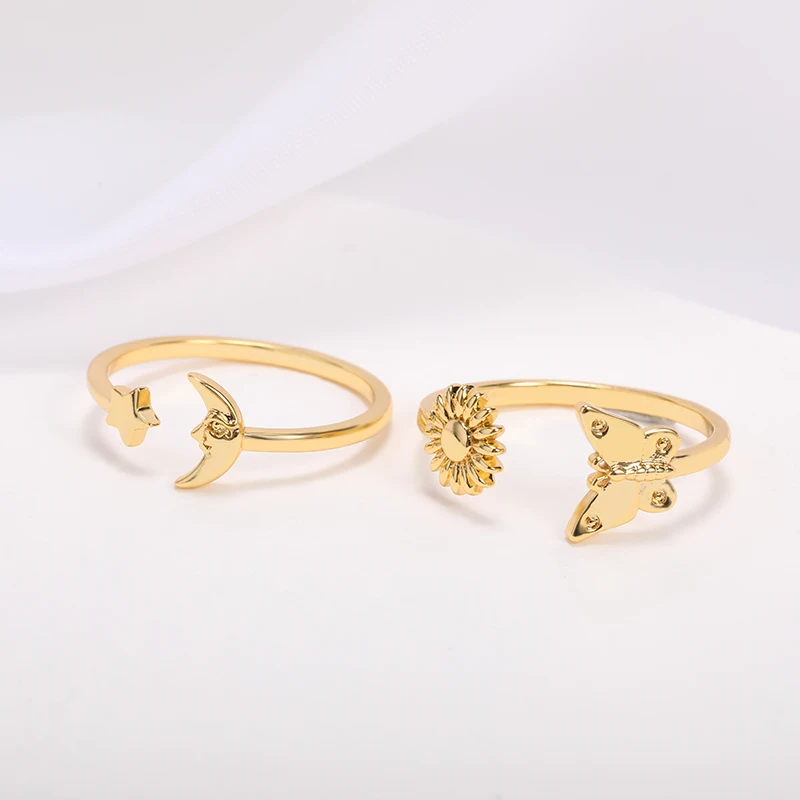

Hot Sell Star Moon Rings For Women Open Adjustable Sun Butterfly Ring Wedding Finger Accessories Fashion Lady Party Jewelry Gift