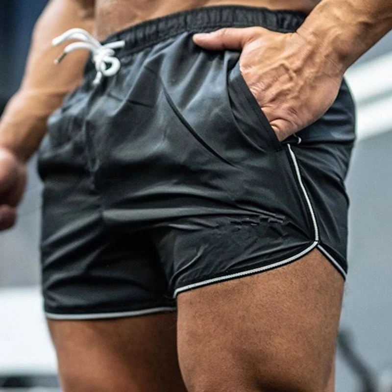 Men's bodybuilding shorts, elastic sports shorts, running, running, fitness, gym