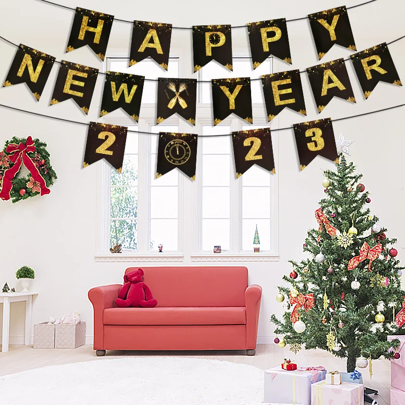 

New Year Celebration Decoration Fishtail Flag Pulling Party Scene Decoration 2023 Pullin Flag English Letter Fish Tail Banner