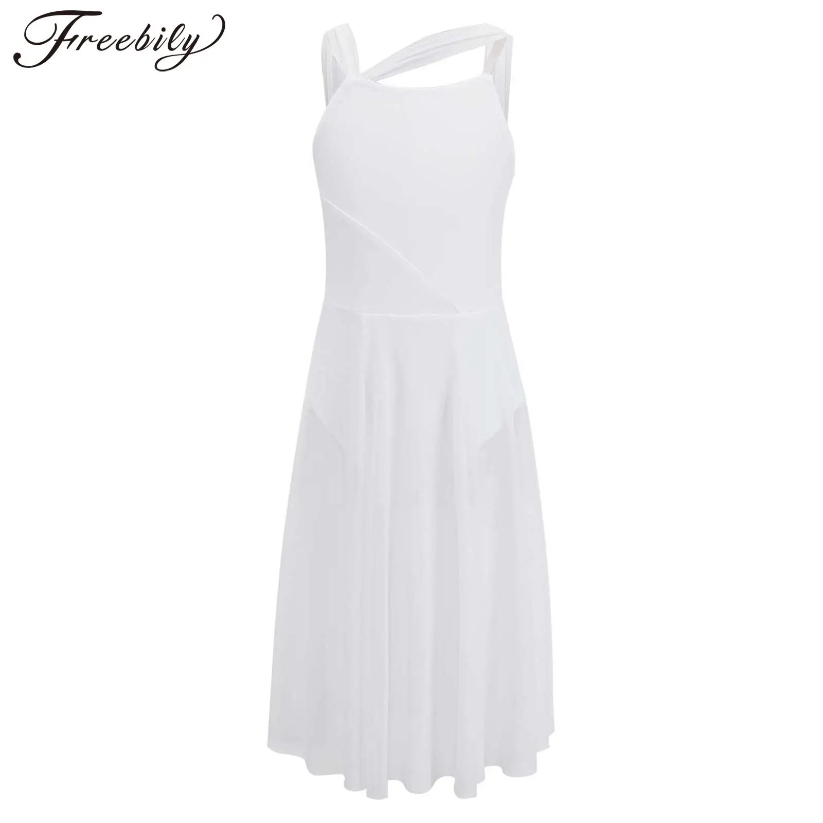 

Kids Girls Contemporary Lyrical Dance Dress Sleeveless Mesh Color Block Hem Split Ballet Leotard Dresses Ballerina Dancewear