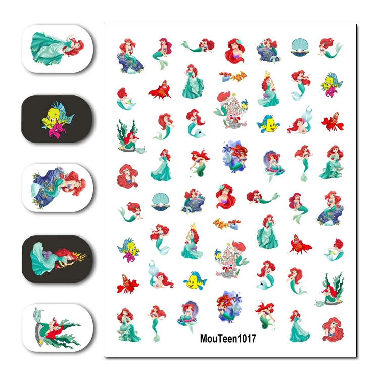 Disney Hot Mouteen1017 Little Mermaid Princess Water Nail Sticker Nail Water Sticker for Nail Art Sticker Decal Art Decoration