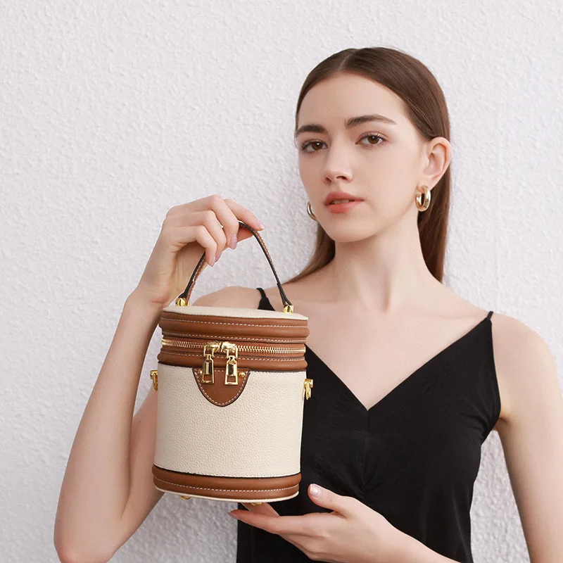2023 New Cylindrical Niche Design Single Shoulder Crossbody Female Portable Bucket Bag