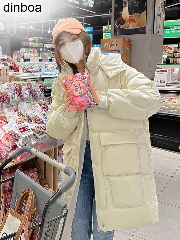 

Vielleicht 2022 Casual Loose Hooded Parkas Winter Jacket Women Fashion Solid Thick Long Coat Women Elegant Cotton Padded Clothes